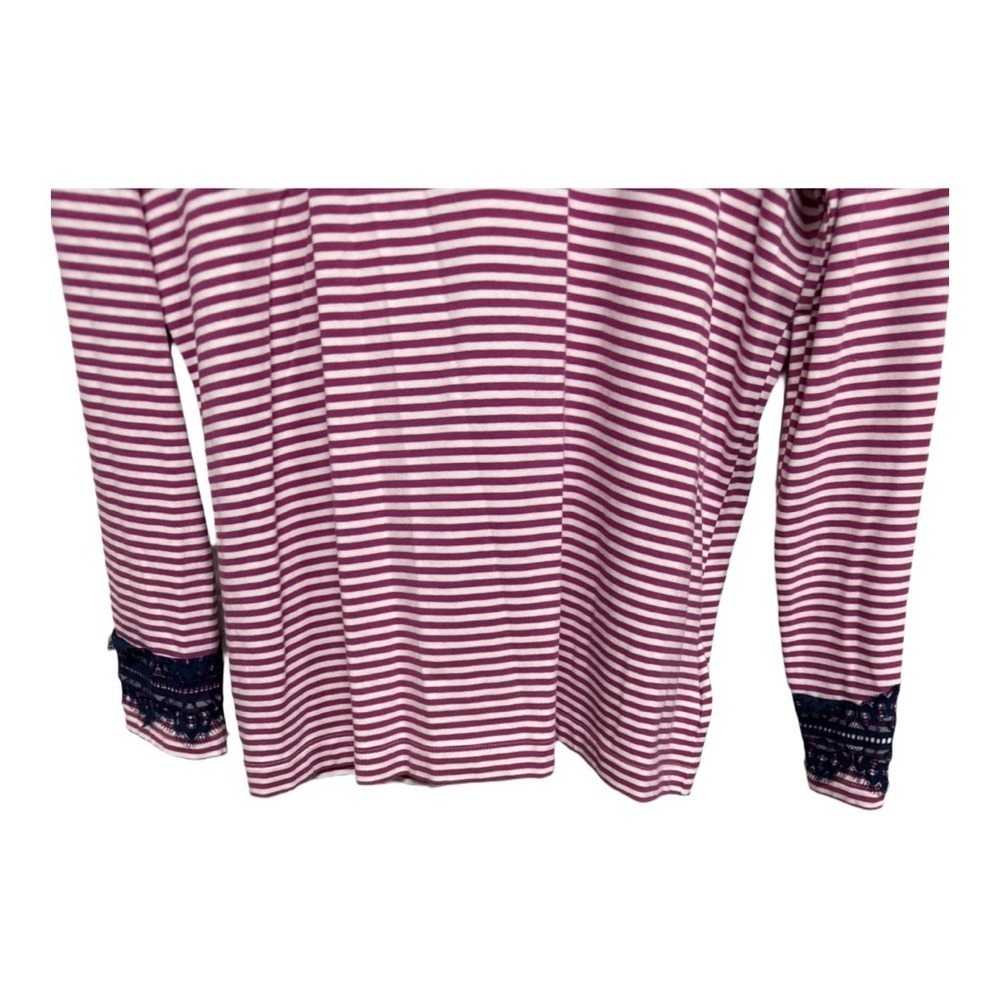 Brooks Brothers Pink White Striped Long Sleeve Blue Lace Trim Size XL Cotton - Picture 3 of 6